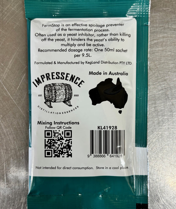 Reverse side of FermStop east inhibiter package showing instructions