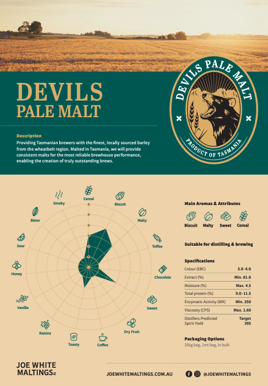Joe White Devils Pale Distillers Malt information for whisky and grain spirit washes