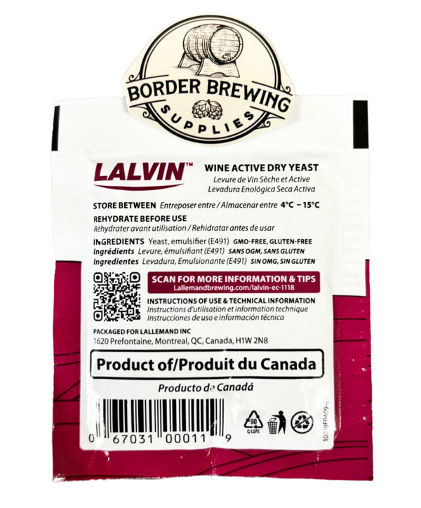 Lalvin EC-1118 wine yeast fermentation and rehydration instructions