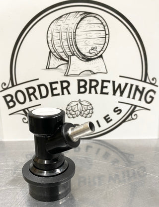 Black liquid ball lock disconnect with stainless steel barb for beer keg