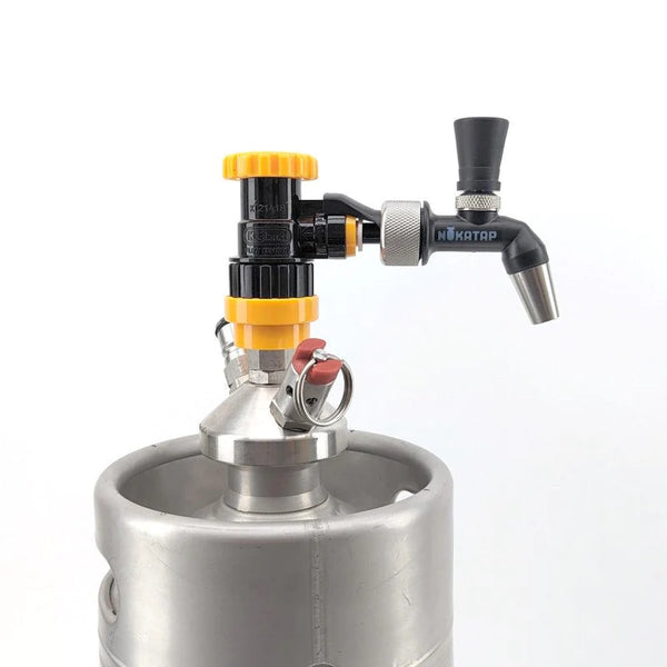 Nukatap Mini portable beer tap connected to a ball lock keg