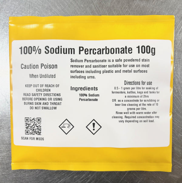 Sodium percarbonate cleaning directions for fermenters kegs kettles and brewing systems