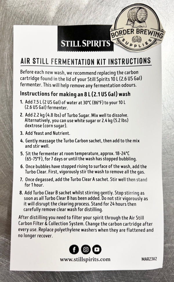 Still Spirits Air Still Fermentation Kit instructions for making an 8L sugar wash
