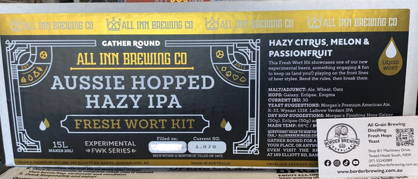 All Inn Brewing Fresh Wort Kit Aussie Hazy IPA Beer Home Brew Keg Kegerator Hazy IPA Aussie Hopped All Inn Brewing - Fresh Wort Kit - Limited Release Hazy Citrus, Melon & Passionfruit