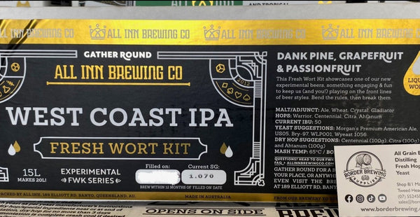 All Inn Brewing Fresh Wort Kit West Coast IPA Beer Home Brew Keg Kegerator 