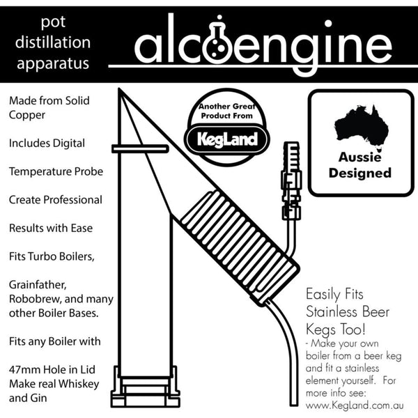 AlcoEngine Gen 2 solid copper pot still condenser with digital thermometer