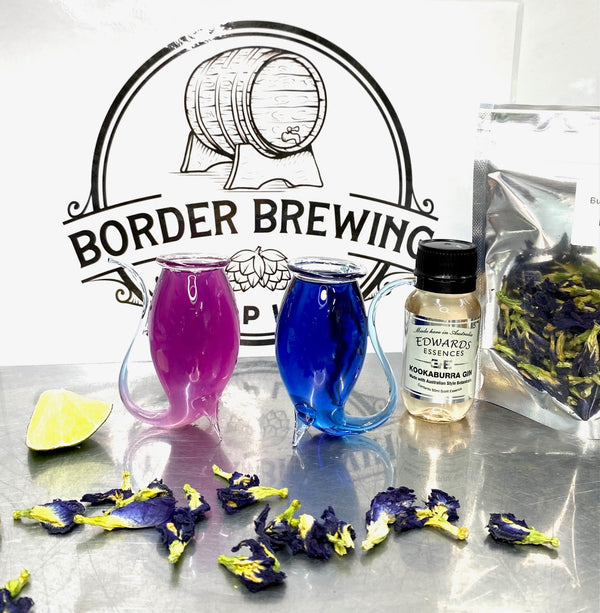 Butterfly Pea Flower gin changing from blue to purple with citrus